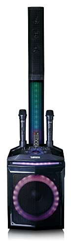 Lenco PA-220 Partybox - PA-Anlage mit Bluetooth - TWS - 120 Watt RMS - Abnehmbarer Hochtöner - Fernbedienung - USB - Class D Verstärker - 2 Mikrofone - Schwarz, PA-220BK