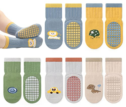 ZYUPHY Calcetines Antideslizantes Bebe 5 Pares Algodón Con Suela de Silicona - Patucos Recién Nacido Para Primavera Otoño Invierno - Adecuado Para 0-5 Años