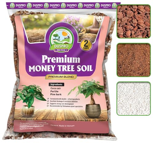 DUSPRO Recycle Money Tree Soil Indoor, Premium Coco Coir Perlite Mix and Pine Bark for Money Tree, Ideal Money Tree Soil for Healthy Growth and Nourishment (2 Quarts)