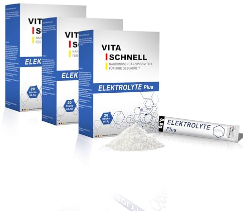 VITA SCHNELL Electrolytes Plus solution de réhydratation - perte d'eau et de sels corporels, après le sport - 3x 20 sticks de 8,5 g