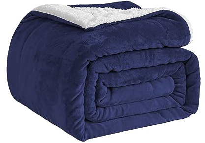 Good Nite Manta para sofá, Manta de Forro Polar de 200 x 230 cm, Manta de Sherpa para sofás, Colcha de Viaje, Suave, Lavable a máquina (King, Azul Marino)