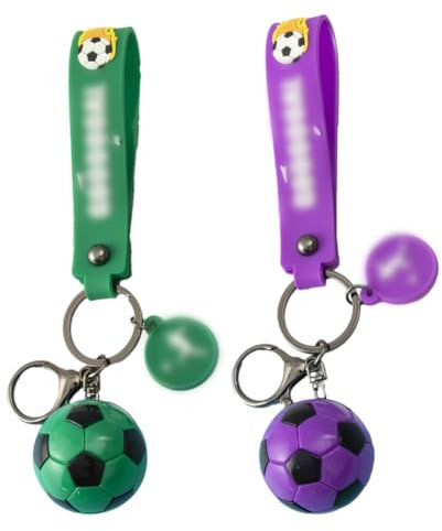 Simmpu 2PCS Football Keychain, Mini Football Keychain Acrylic Pendant Keychain World Cup Football Keychain, Suitable for Children and Adults(Purple and Green)