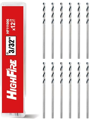HIGHFIRE 3/32 Jobber Length Drill Bits, Pack of 12 pcs, High Speed Steel Twist Drill Bit with Storage Case, 135 Degree Tip for Wood, Metal, Steel, Plastic, Aluminum Alloy