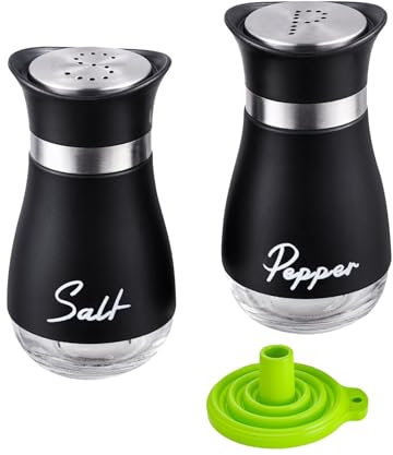 Stainless Steel Salt and Pepper Shakers Set with Glass Bottle,Salt Shaker with Glass Bottle, Salt and Pepper Shakers Set Kitchen Accessories for Home, Dining Table, Kitchen, Restaurant (Black)
