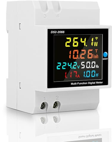 Compteur d'Énergie Monophasé AC 40-300V 100A, Compteur D'électricité avec Écran LCD Couleur, Compteur Electrique 1 Phasé, 6 En 1 Ampèremètre Voltmètre, Compteur d'Energie Intelligent Compteur KWh