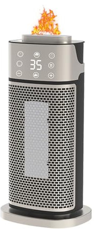 Radiateur Soufflant Électrique PTC 1400W/2000W, Oscillation à 70°, Protection Contre Surchauffe & Anti-Basculement, 2 Modes de Chauffage + fonction d'humidification（argenté）