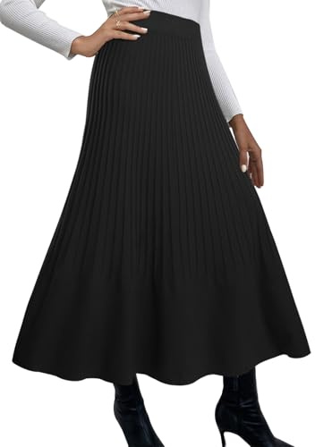 Adigaber Gonne Lunghe da Donna Vita Alta Gonna a Pieghe in Maglia Linea A Gonna Invernale Elastico in Vita