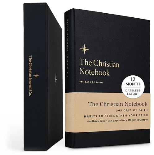 Christian Journal Co 365 Days Of Faith Carnet – Couverture rigide noire | Journal de foi, d'étude biblique et d'auto-réflexion | Compagnon spirituel quotidien pour la prière, l'étude de la Bible et le