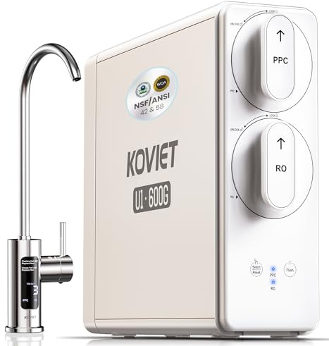 KOVIET Reverse Osmosis System, 10-Stage 600 GPD Tankless Reverse Osmosis Water Filter, Under Sink RO Water Filtration System with Smart LED Faucet, NSF/ANSI 42 & 58 Certified, 3:1 Pure to Drain