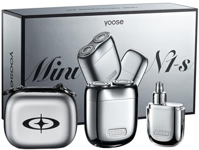 yoose MINI Rasoio Elettrico + Tagliapeli Naso - Corpo in Lega Monoblocco, Motore Ultra-Silenzioso, IPX7 Impermeabile - Compatto e Portatile - Ideale come Regalo Uomo (Argento)