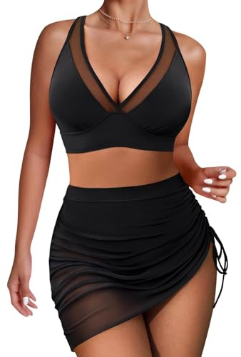 High Waisted Bikini Set Tummy Control Bikini Sets for Women, Push Up Bikinis 2 Piece Swimsuit, Adjustable Swimming Costumes for Grils (UK, Alpha, XL, Regular, Regular, Black)