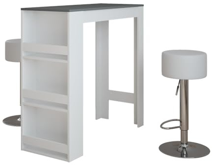 Vicco Set de Mesa de Bar Repose, Blanco/Antracita, 45 x 110 cm con 2 taburetes de Bar