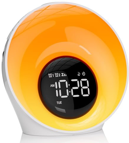 AUYLE Réveil Lumineux Simulateur d'Aube, Reveil Simulateur d'Aube sur Lampe de Chevet, Lampe de Reveil avec 30 Sons pour Dormir, Snooze, Minuteur,Réveil Lumière Veilleuse pour Enfant/Adulte
