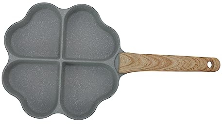 Nikou Sartén antiadherente para huevos en forma de corazón, diseño de 4 tazas con asa, sartén de calentamiento uniforme para panqueques, verde, ideal para uso en cocina