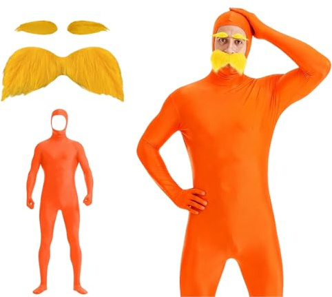 Disfraz de Cuerpo Completo con Bigote Naranja y Cejas Disfraz de Cosplay, Traje de Cuerpo Completo para Adultos, Traje de Cuerpo Entero, Unisex, para Fiesta, Halloween, Navidad, Mameluco
