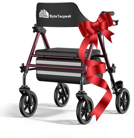 R4 Deambulateur 4 roues pliable et léger, Pour personnes âgées Rollator pliable léger avec siège, pour tous les terrains, siège et poignée réglables en, Se range facilement dans le coffre