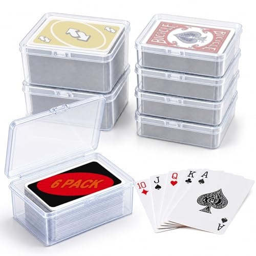 Sylmifoi 6PCS Playing Card Storage Box Set, Clear Plastic UNO Card Cases with Snap Lid, Mixed Sizes Portable UNO Card Holder Organizer for Playing Cards, Trading Cards, Game Cards & Small Accessories