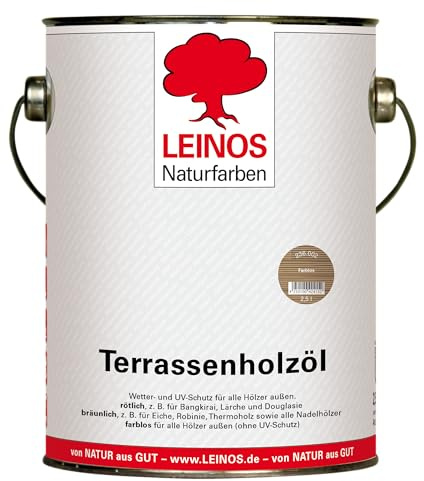 LEINOS Terrassenholzöl 236 | 2,5 Liter | Hochwertiges Holzöl für außen | Für Terrassen, Zäune, Kinderspielgeräte | Farbton: farblos | Tiefer Holzschutz & leichte Anwendung