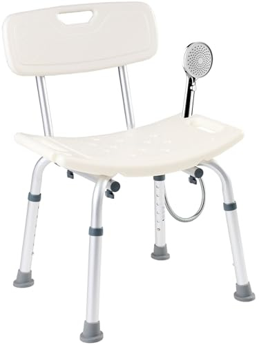 Arebos Duschhocker mit Rückenlehne & Brausenhalterung | Höhenverstellbarer Badestuhl 40–54 cm | rutschfeste Gummifüße | Leicht & Stabil | Bis 100 kg belastbar | Ideal für Senioren & Pflege