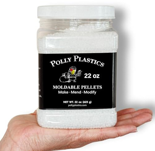 Professional-Grade Moldable Plastic Pellets by Polly Plastics - Cosplay & Hobbyist Supplies for Crafting, Repairs, and More - EZ Grip Jar with Idea Booklet (22 oz)