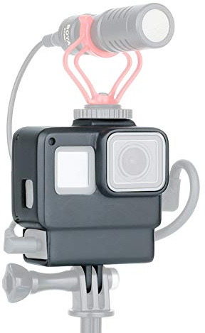 HAFOKO compatibile con Custodia Protettiva V2 Custodia Vlogging Supporto Gabbia Telaio con 3.5mm Microfono Adattatore Scarpa Fredda Compatibile per Hero 7 6 5, Accessori per Action Camera