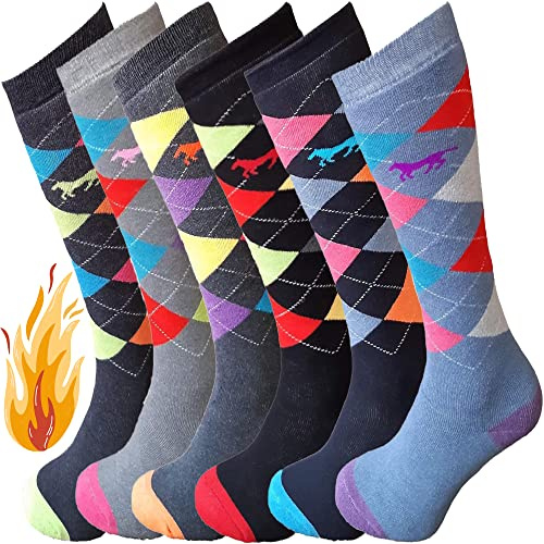 Ladies/Girls Thermal Knee High Equestrian Socks, Argyle Design, Sports Winter Warm Ski Cosy Horse Riding Socks UK Size 4-7 (6)