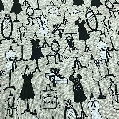 Kt KILOtela - Tryckt canvasduk - 100 cm lång x 280 cm bred (100 cm lång x 280 cm) | skyltdockor, klänningar - svart, vit, beige ─ 1 meter