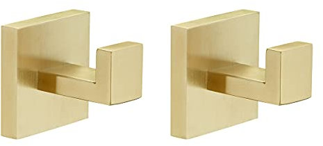 Flybath Quadrat Wandhaken SUS 304 Edelstahl Duschhaken Handtuchhaken Kleiderhaken Garderobenhaken Türhaken Küche Badezimmer Zubehör Wandmontage, Gebürstetes Gold - 2 Haken
