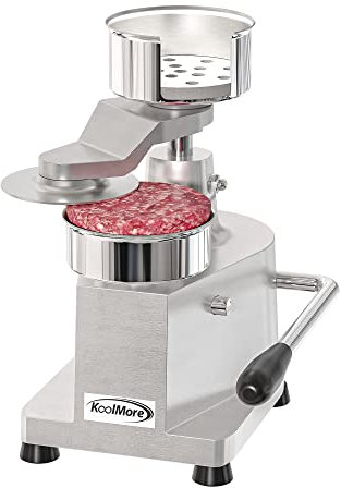 KoolMore Burger Press Patty Maker for 4” Hamburgers, Stainless-Steel Manual Forming Machine for Personal and Commercial Foods, Heavy Duty Processor, Includes Pattie Papers (CHM-4), Silver