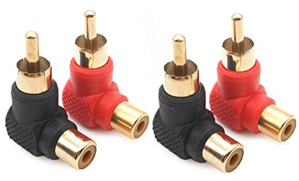 WANGCL 90-Grad-Cinch-Adapter, Cinch-Stecker auf Buchse, Winkelstecker, vergoldet, rechtwinkliger Adapter für Stereo-Audio oder AV-Video, 4 Stück
