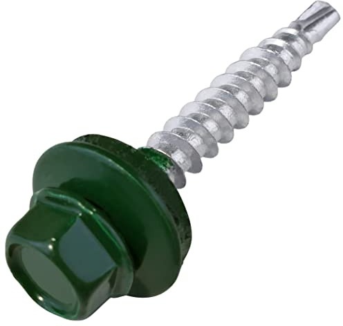 Aerzetix – C57206 – set med 50 självborrande skruvar metall på trä Ø 4,8 x 35 mm EPDM-tätningsskiva – lackerad i mossgrön RAL 6005 – huvudstorlek 8 mm sexkantig – av stål