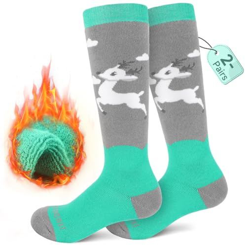 Findway Kids Ski Socks, Kids Thermal Socks 85% Cotton Boys Girls Snow Socks Soft Breathable Winter Outdoor Ski Socks for Skiing Skating Snowboarding, 2 Pairs/3 Pairs