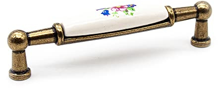 DOJA Barcelona | Maniglie Antiche | 2 Maniglie Vintage Fiore Primavera | 106*26*19mm | Pomolo Zinco Allluminio e Porcellana | Maniglie per Mobili Vintage, Credenza, Cassettiera, Mobili Antichi, Baule