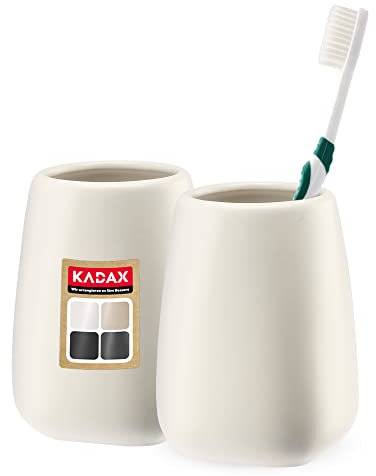 KADAX Lot de 2 gobelets de salle de bain en céramique - Porte-brosse à dents - Mat - Crème