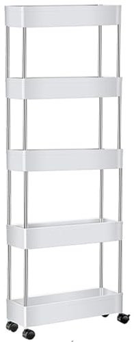 BSTMOME 5-Tier Storage Trolley Cart Slide-out Slim Rolling Utility Cart Mobile Storage Shelving Organizer Slim Storage Cart for Office, Bathroom, Kitchen, Laundry Room & Narrow Places