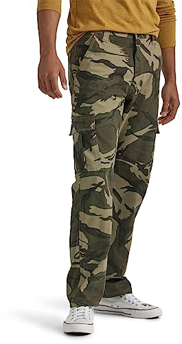 Wrangler Authentics Men's Fleece Lined Cargo Pant Casual, Green Brown Camo, 32W x 32L