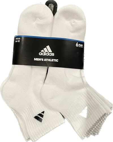 adidas 6 paia di calzini sportivi da uomo, taglia 39-42, bianco/nero, 38, Bianco/Nero, 6