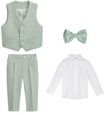 4 Pièces Ensemble de Costume Garçons Smoking,Costume Garçon d'honneur,Enfants Gentilhomme Costume Baptême Bébé Garçon Vêtements Ensemble Soirée Mariage Cérémonie Fête Tenue Garçon Grün F 6-7 Ans