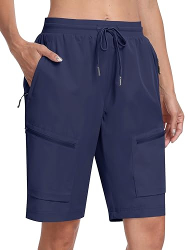 MoFiz Women Cargo Hiking Shorts Workout Running Athletic Shorts Zip Pockets | Breathable, Waterproof Outdoor Shorts for Walking, Traveling, Golf, Camping, Jogging or Daily Casual Wear.