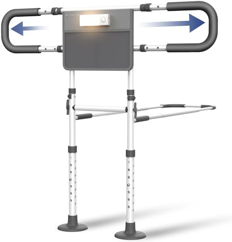 Agrish Bed Guard for Elderly Adults Dual Safety Bed Rails with Motion Sensor Light & Storage Pouch, Adjustable Bed Guard for Seniors & Disabled, Bed Grab Rail Fits Single Double King Size Beds