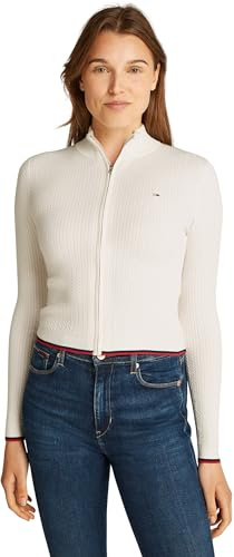 Tommy Jeans Pull avec Fermeture Éclair Femme Cable Zip Thru Cardigan Moulant, Ivoire (Ancient White), L
