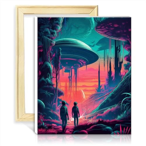 TANGFEIY Malset zum Zeichnen auf Leinwand „Entdecken Sie UFOs“, Malset für Erwachsene, Heimdekoration, Acrylzahlen mit Pinseln, kreativer Stil, Kunsthandwerk, DIY-Rahmen (40 x 50 cm)