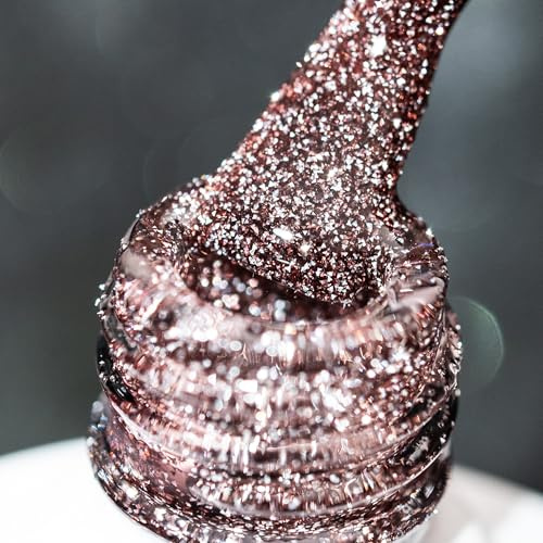 BURANO UV Glitzer Nagellack, 7.3ml Reflective Nagel Gel UV lack, Braun Nägel Nagellack Led Holographisch Gel Polish Curing Need S3