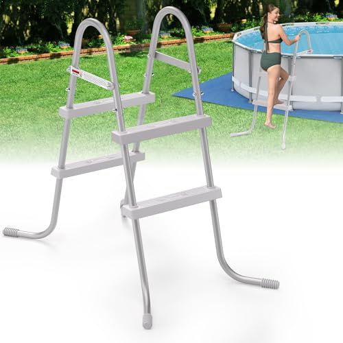 TIXANF 33 2-Step Steel Frame Above Ground Swimming Pool Ladder,Heavy Duty Double Sided Removable Pool Steps,Pool Ladder Steps with Non-Slip Plastic Steps for Entry and Exit