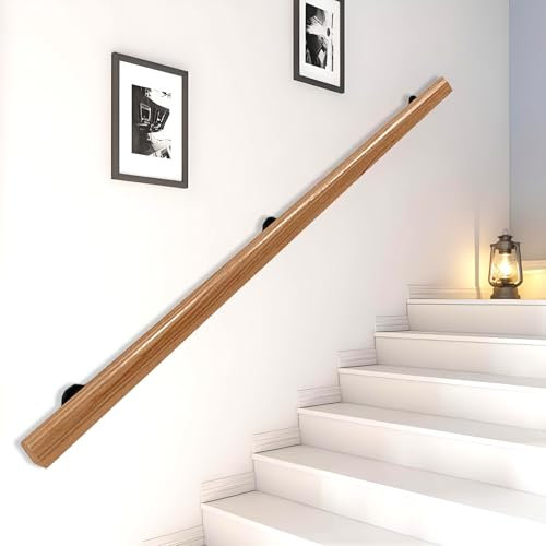 Pasamanos De Madera Redondo, Barandilla De Escalera Interiores, Antideslizante Barra De Soporte para Pasillo con Kit Completo, De 50-400 cm, Con 2 Soportes Para Ancianos (madera, 50cm)