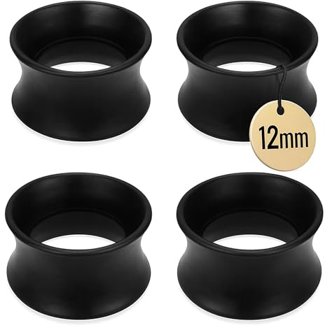 Fellisimo 4x Silikon Ohr Tunnel 12 mm, 6mm, 8mm, 10mm – Schwarz – Weicher Silikon Plug/Tunnel – Komfort, Stabiler Halt, Pflegeleicht – für Geweitete Ohren – Double Flared (Schwarz 12mm)