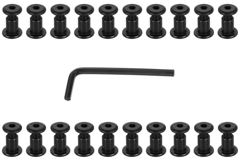 PATIKIL M6x10mm Male Hex Chicago Screws, 20Pcs Carbon Steel Metric Hex Drive Socket Cap Binding Post Screw Posts for Scrapbook Leather Belt Album Furniture, Black(Female 8x10mm)