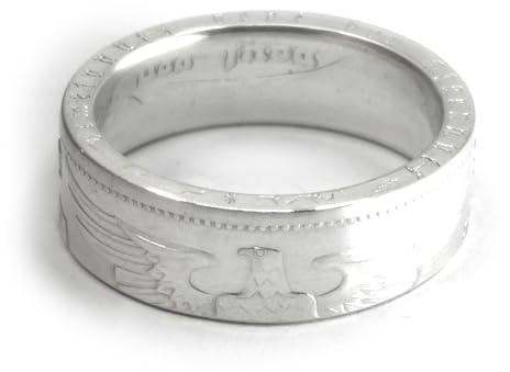 Generisch Münzring 5 Reichsmark 1936-1939 Adler, original Münze Silber 900 im Silber Finish + Schmuckbeutel - Silberring Handgefertigt in Deutschland, Herren Ring Damen (56 - Ø 17,8 mm)