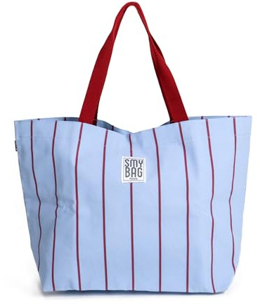 Ponette Bolsa de Playa Mujer Mallorca – Bolso Playa familiar con Bolsillo Interior y Clip de Cierre – Shopper Verano a Rayas – Bolsa Piscina, Viaje y Gimnasio – 60 x 45 x 19 cm – Marca Española