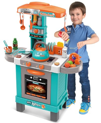 Bakaji Cucina Giocattolo Bambini con Fornello e Bollitore Funzionanti Luci Suoni Forno e 29 Accessori Gioco 87 x 64 x 29 cm (Sky Blue)